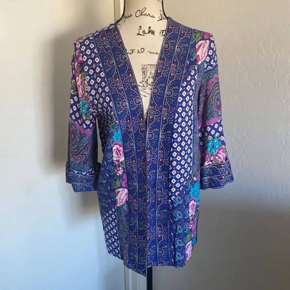 Vintage Lady Carol Petites Multi Print Floral Open Boho Cardigan Kimono Feminine